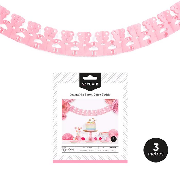 GUIRNALDA PAPEL OSITO TEDDY ROSA PASTEL 3M