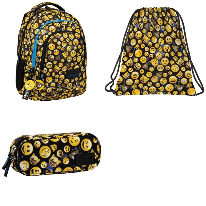 SET DISEÑO ESCOLAR EMOJI MOCHILA  SACO  PORTATODO